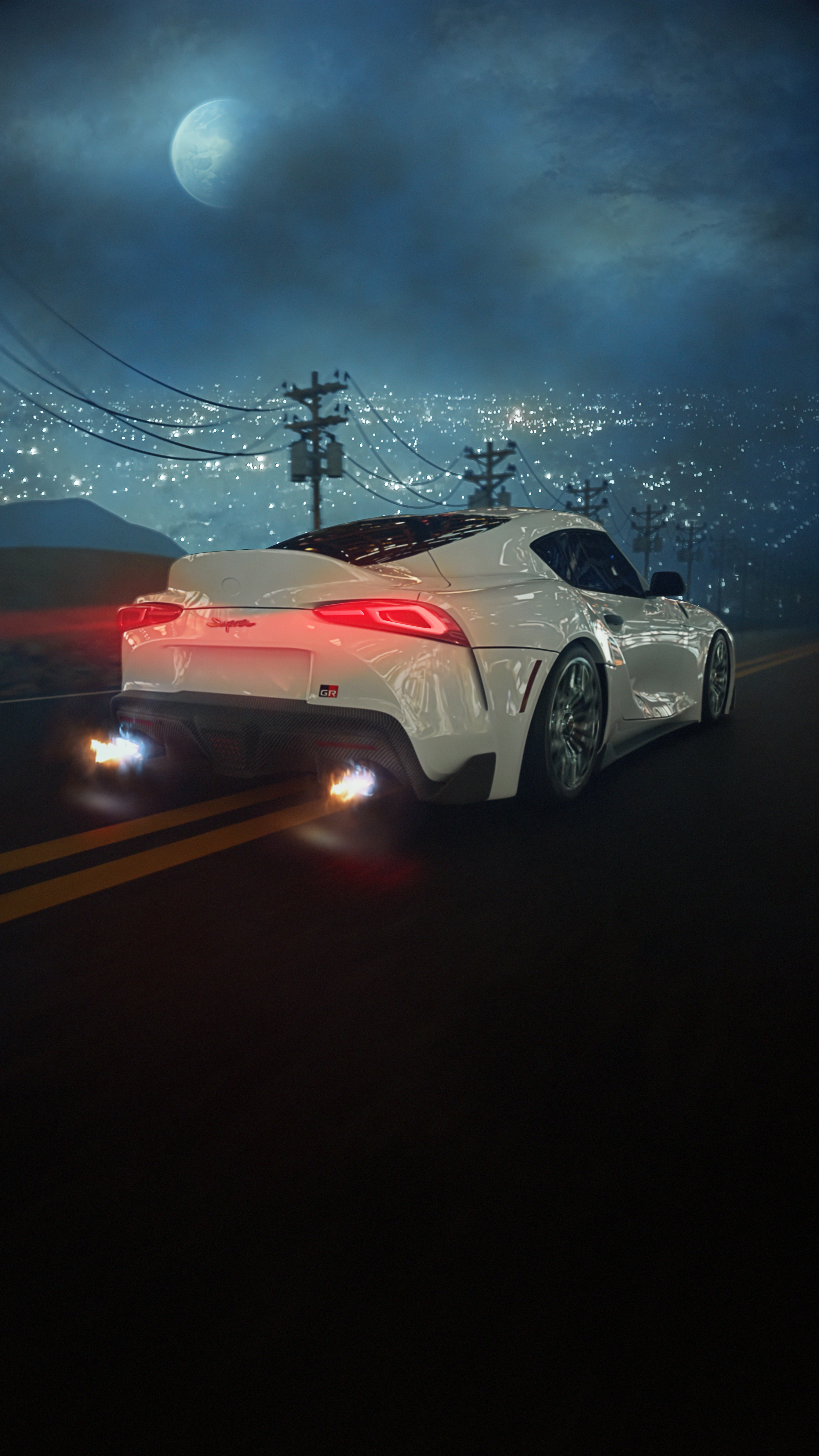 White Supra Night Drive - cars wallpaper for OpersCraft