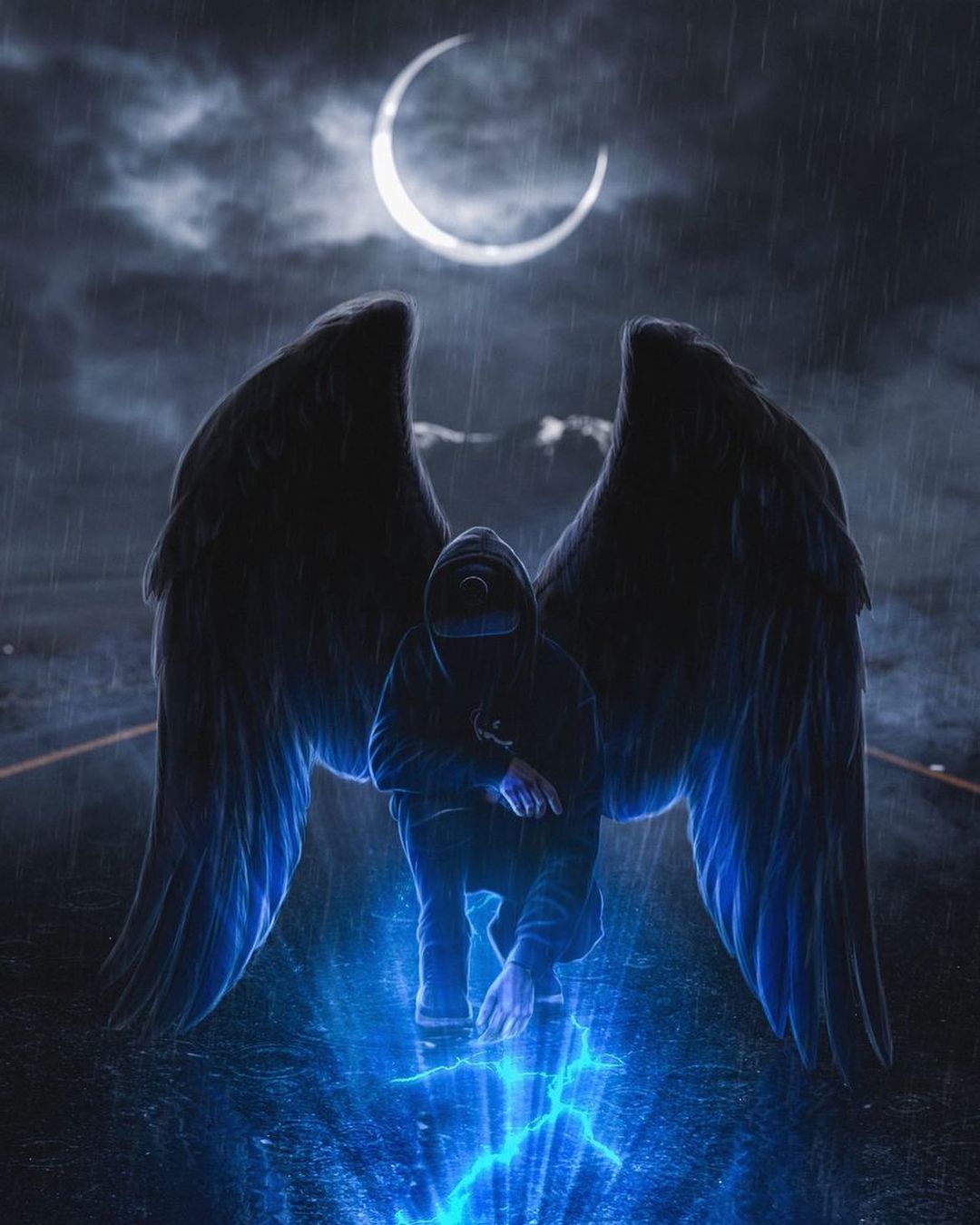 Winged Figure Under Moonlight - fantasy wallpaper for OpersCraft