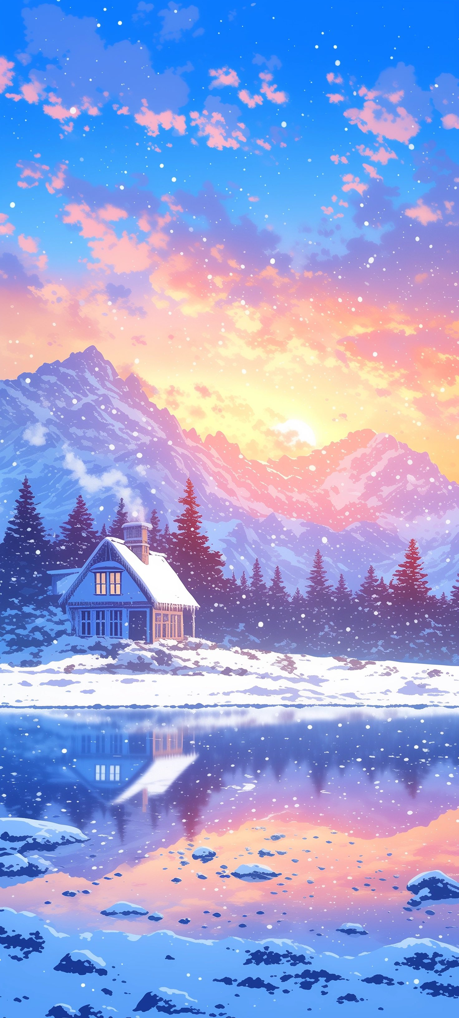 Winter Cabin Reflection - winter wallpaper for OpersCraft