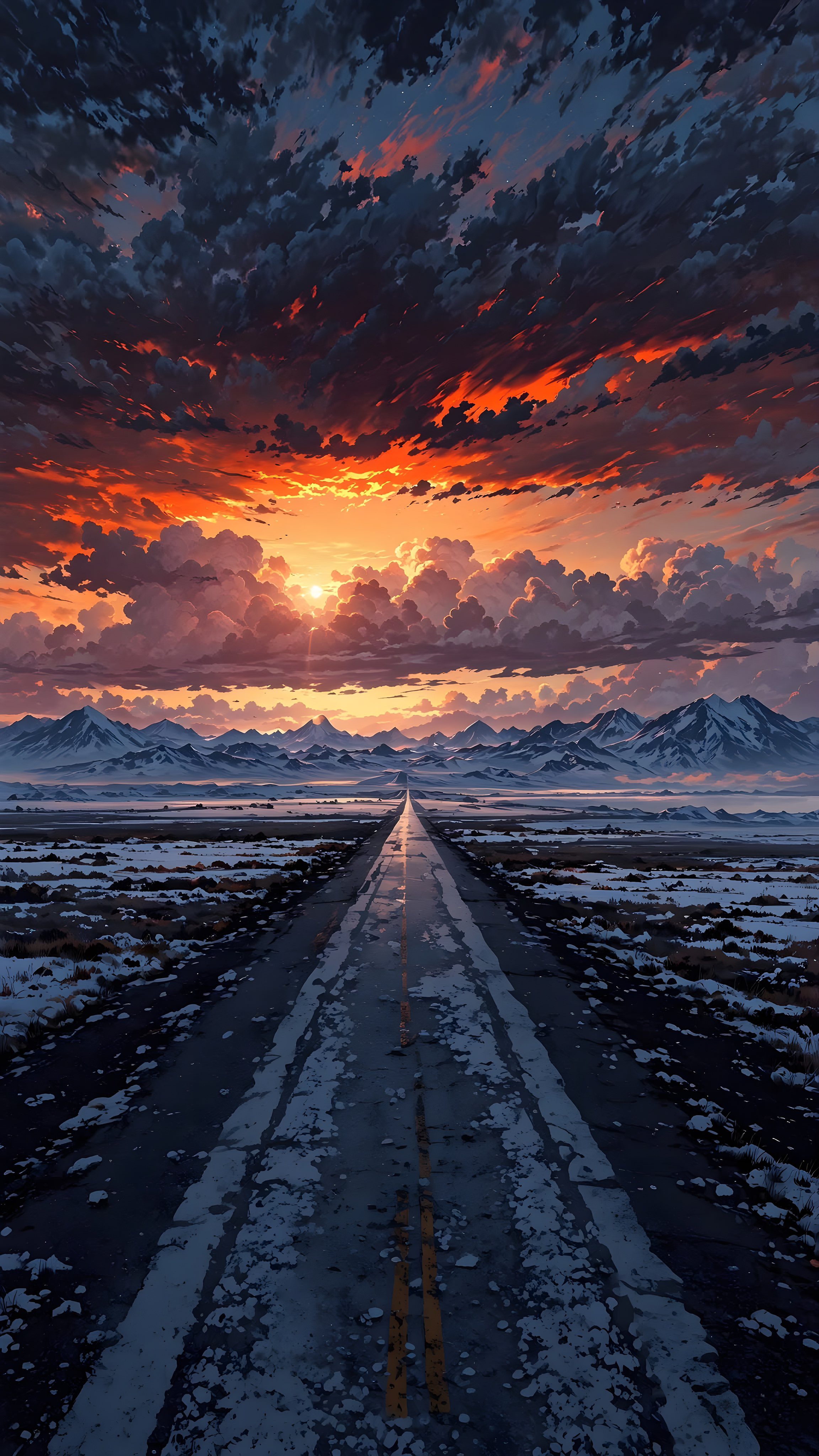 Winter Road Sunset - landscape wallpaper for OpersCraft