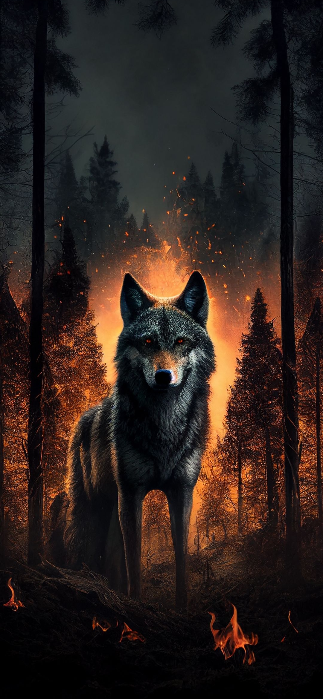 Wolf in Burning Forest - wolf wallpaper for OpersCraft