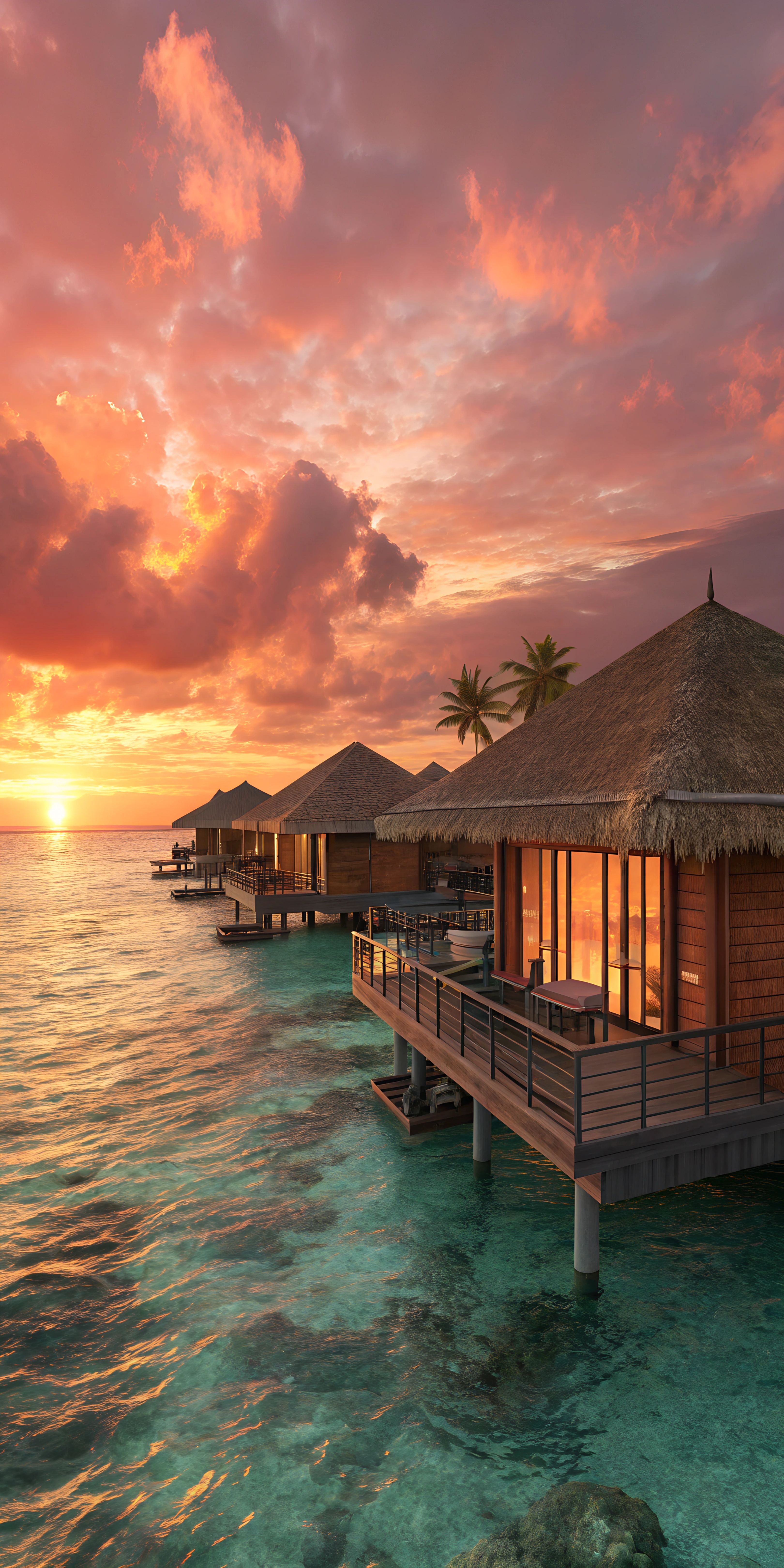 Tropical Overwater Sunset Bungalows - tropical wallpaper for StockWalls