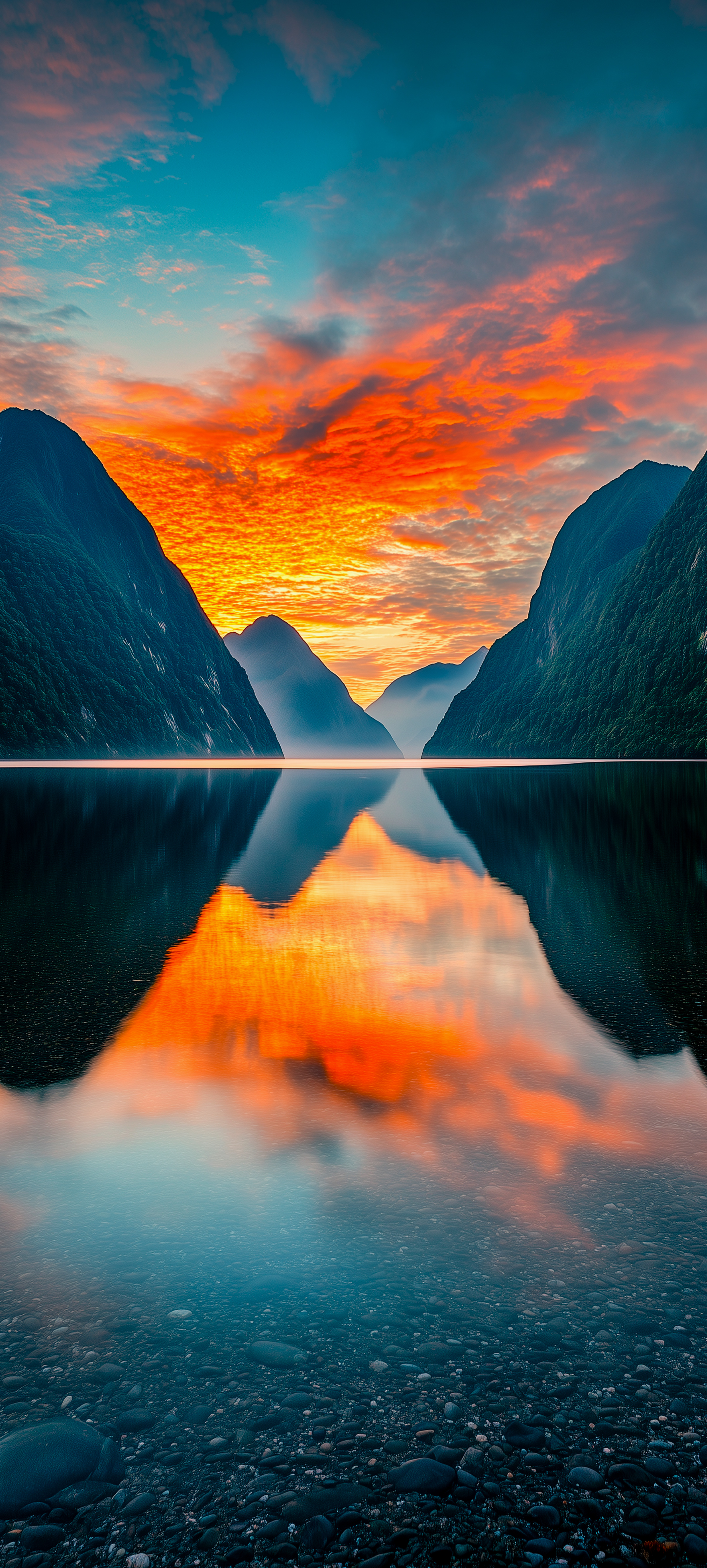 Fiery Sunset Mountain Reflection - landscape wallpaper for StockWalls