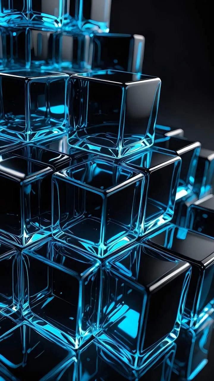 Glowing Blue Glass Cubes - geometric wallpaper for StockWalls