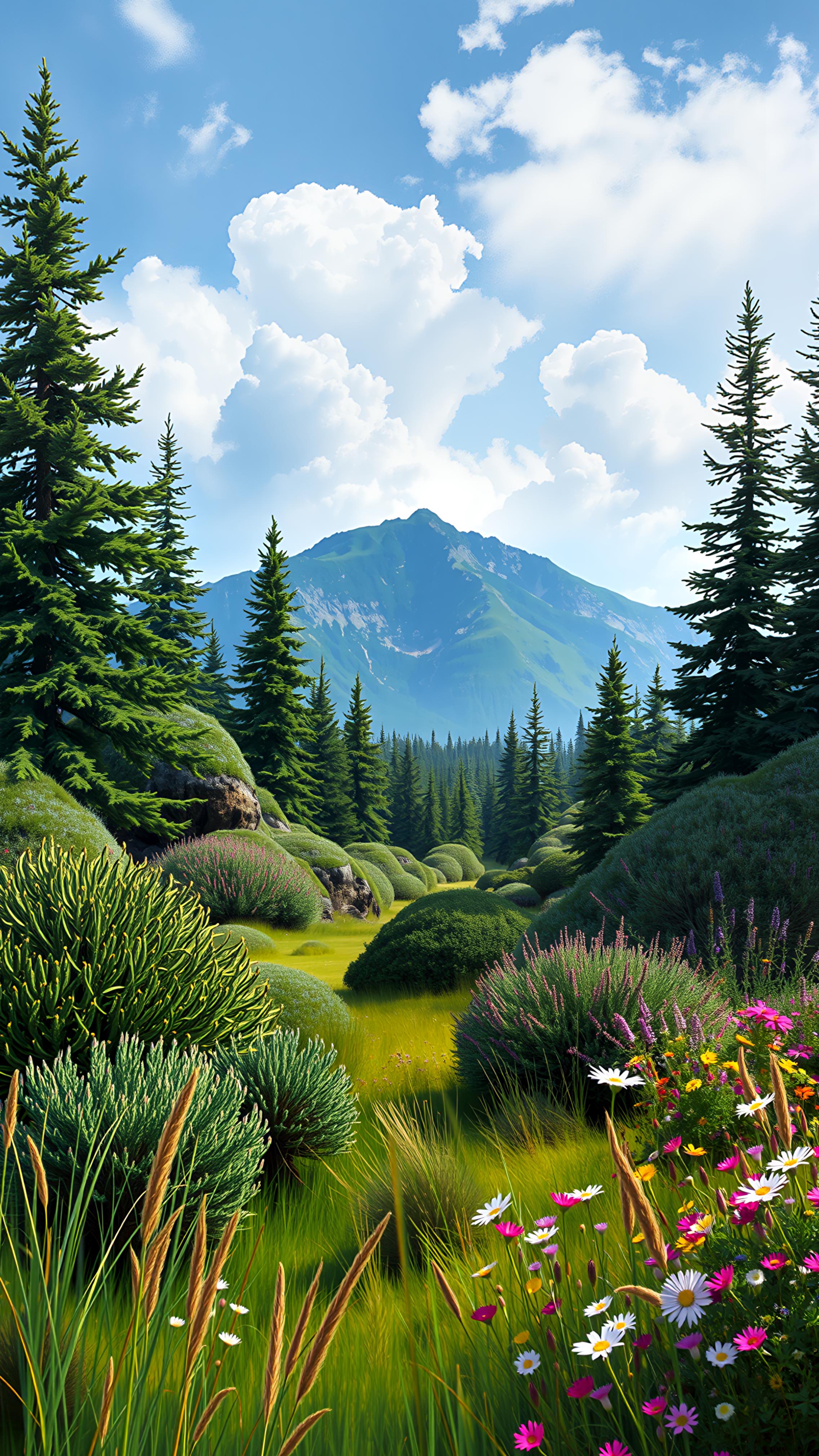 Vibrant Mountain Meadow Landscape - landscape wallpaper for StockWalls