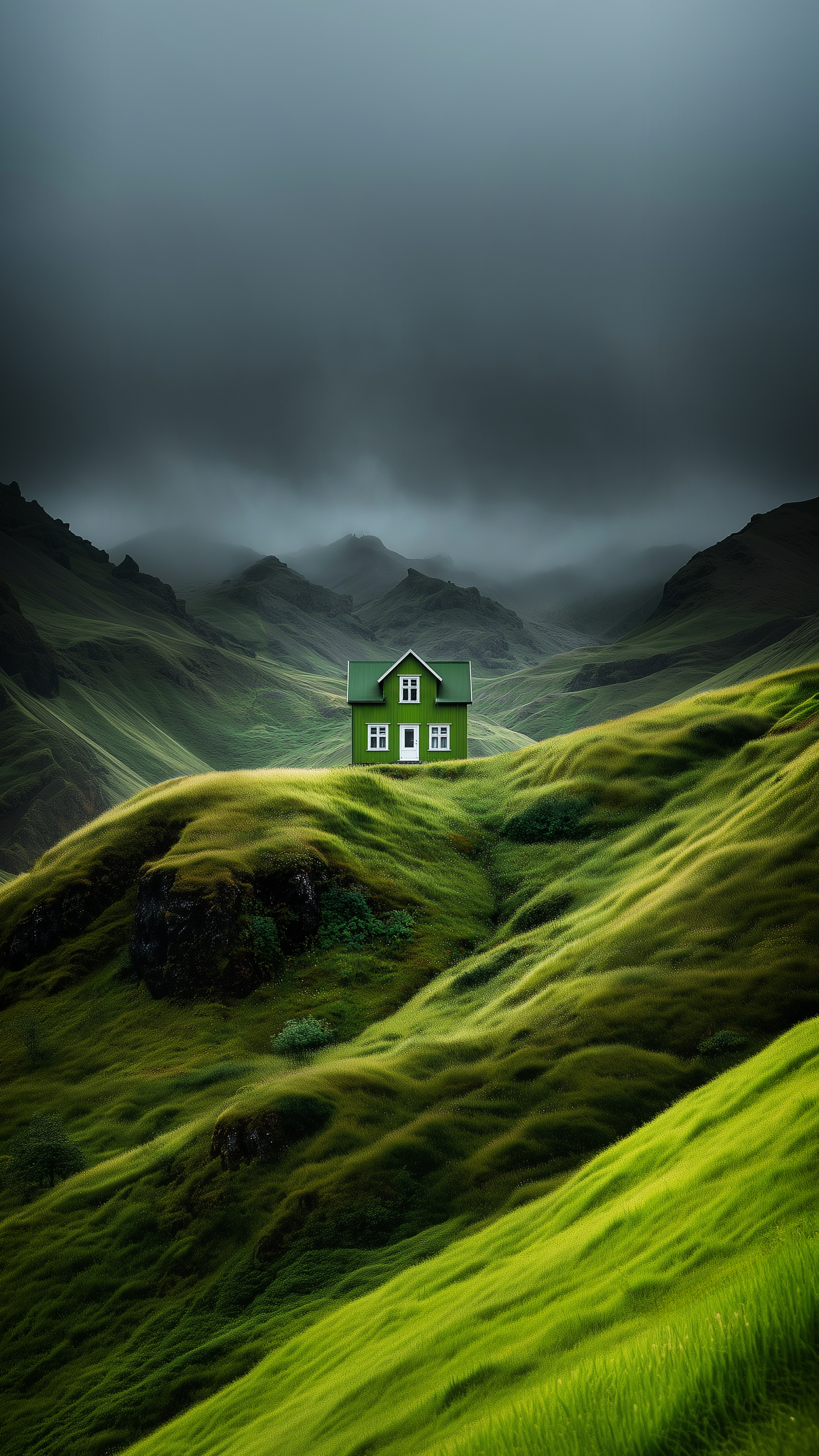 Green Cabin in Mountains - cabin wallpaper for StockWalls