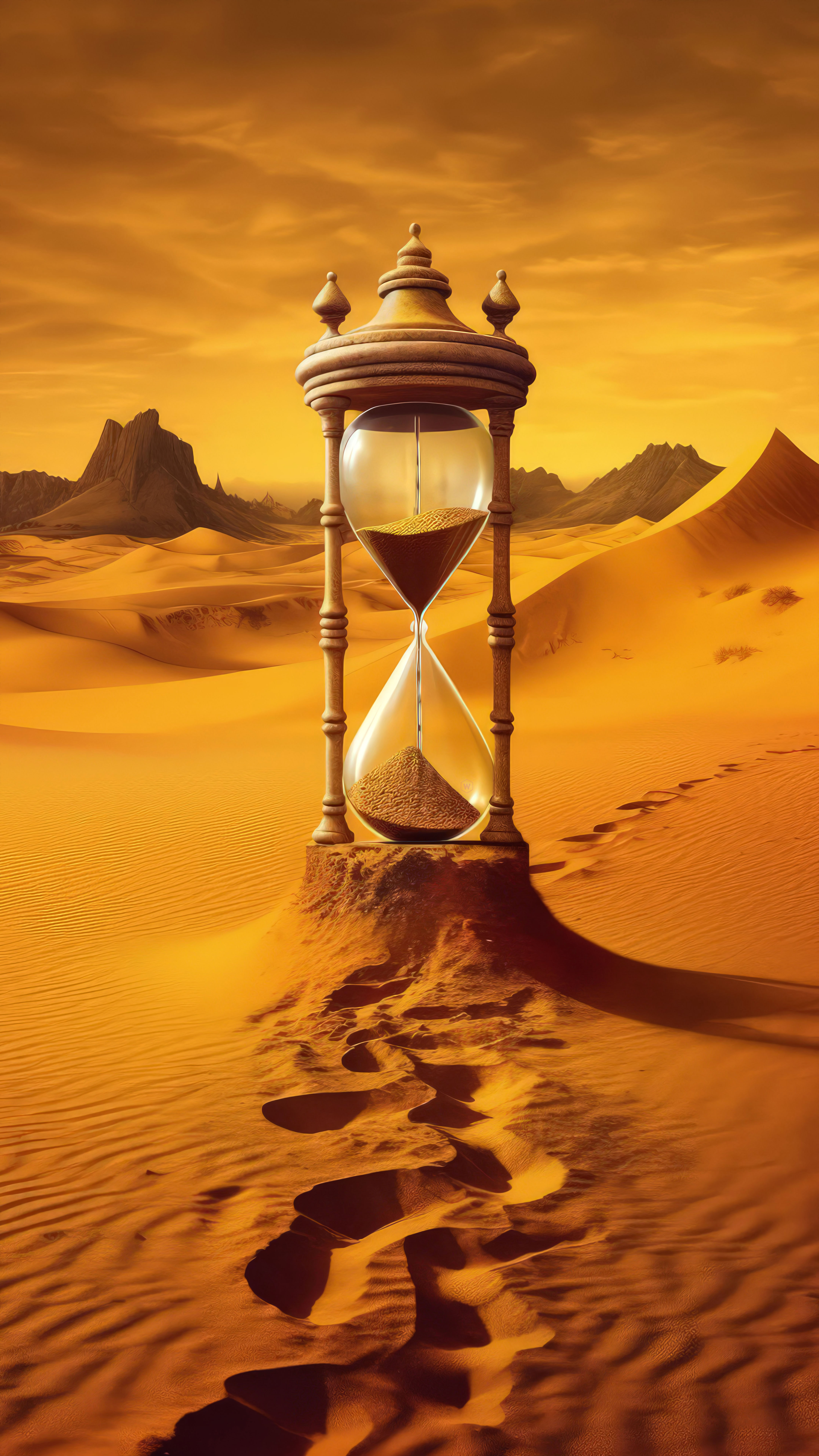 Hourglass in Golden Desert - desert wallpaper for StockWalls