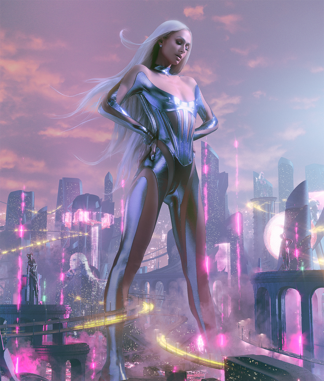 Cyberpunk Goddess in Metropolis - motorola wallpaper for StockWalls