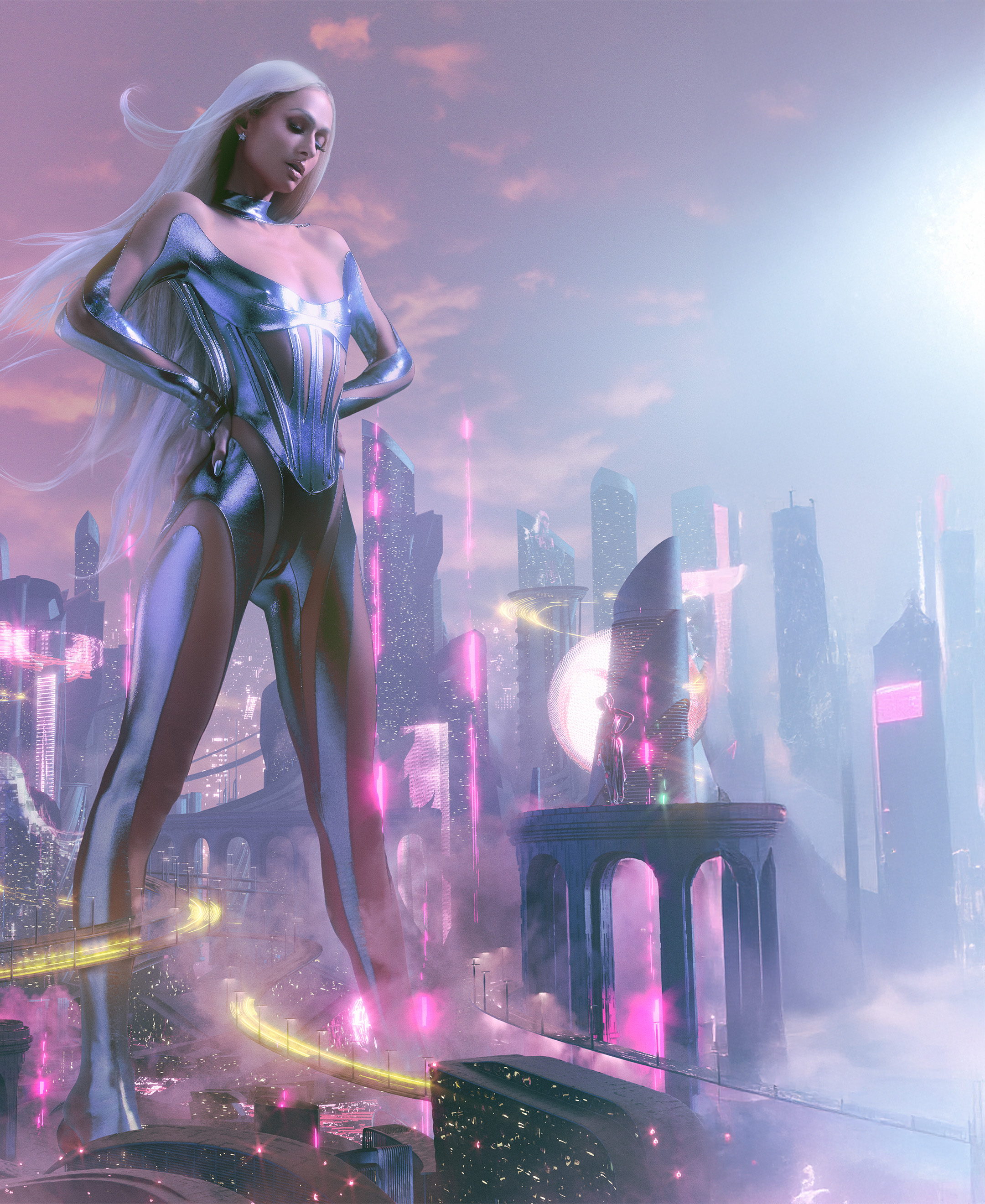 Cyberpunk Goddess Overlook City - motorola wallpaper for StockWalls