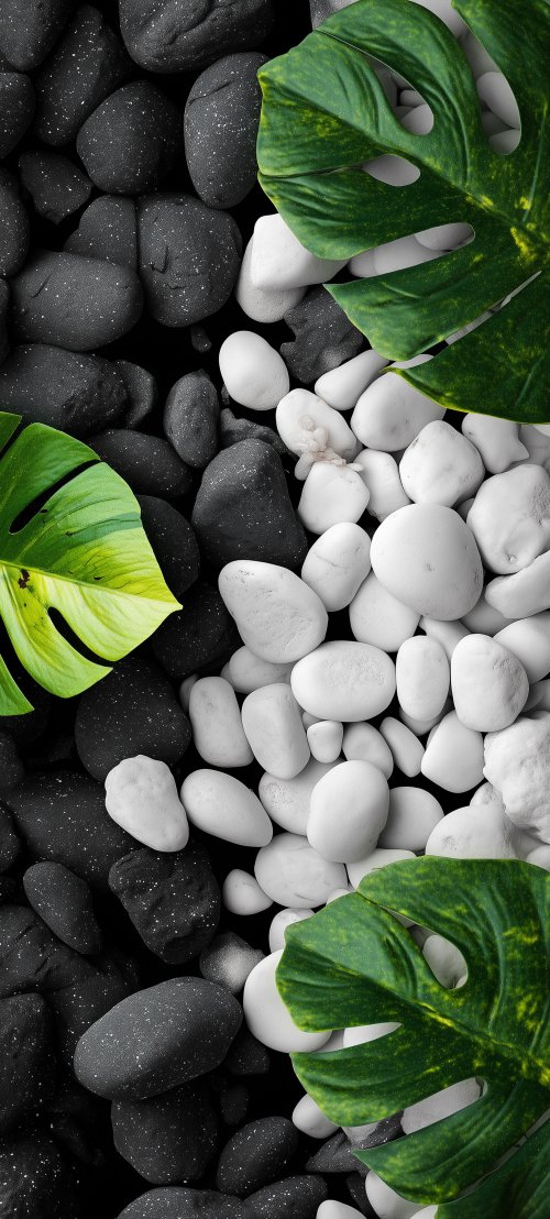 Monstera Leaves and Stones - botanical Wallpaper