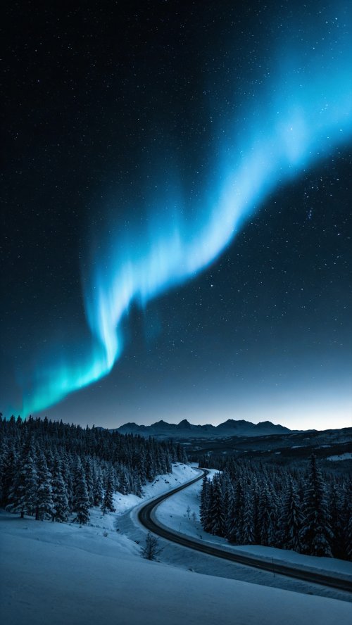 Northern Lights Winter Road - winter Wallpaper