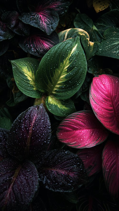 Vibrant Dewy Tropical Leaves - botanical Wallpaper