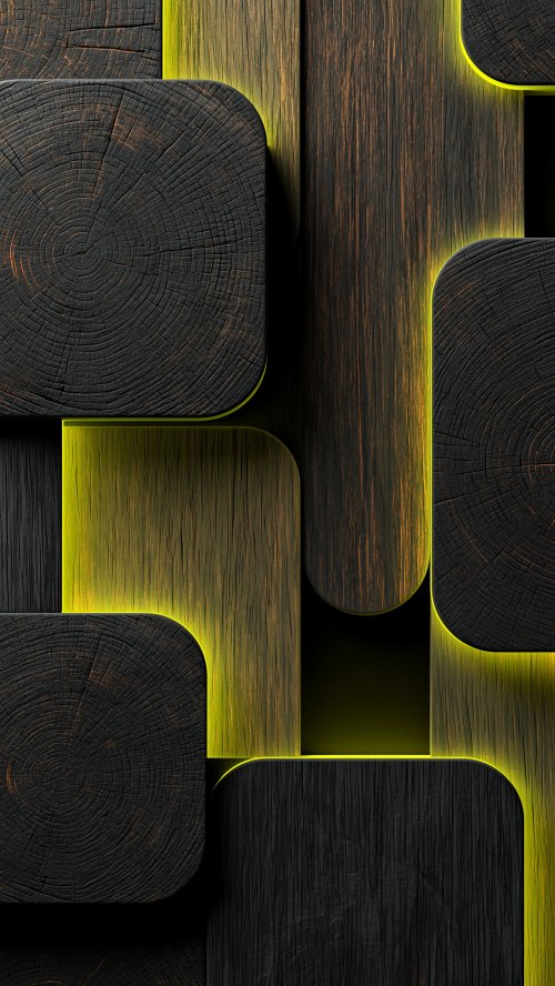 Glowing Wood Geometric Blocks - abstract Wallpaper