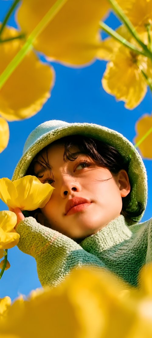Girl Among Yellow Flowers