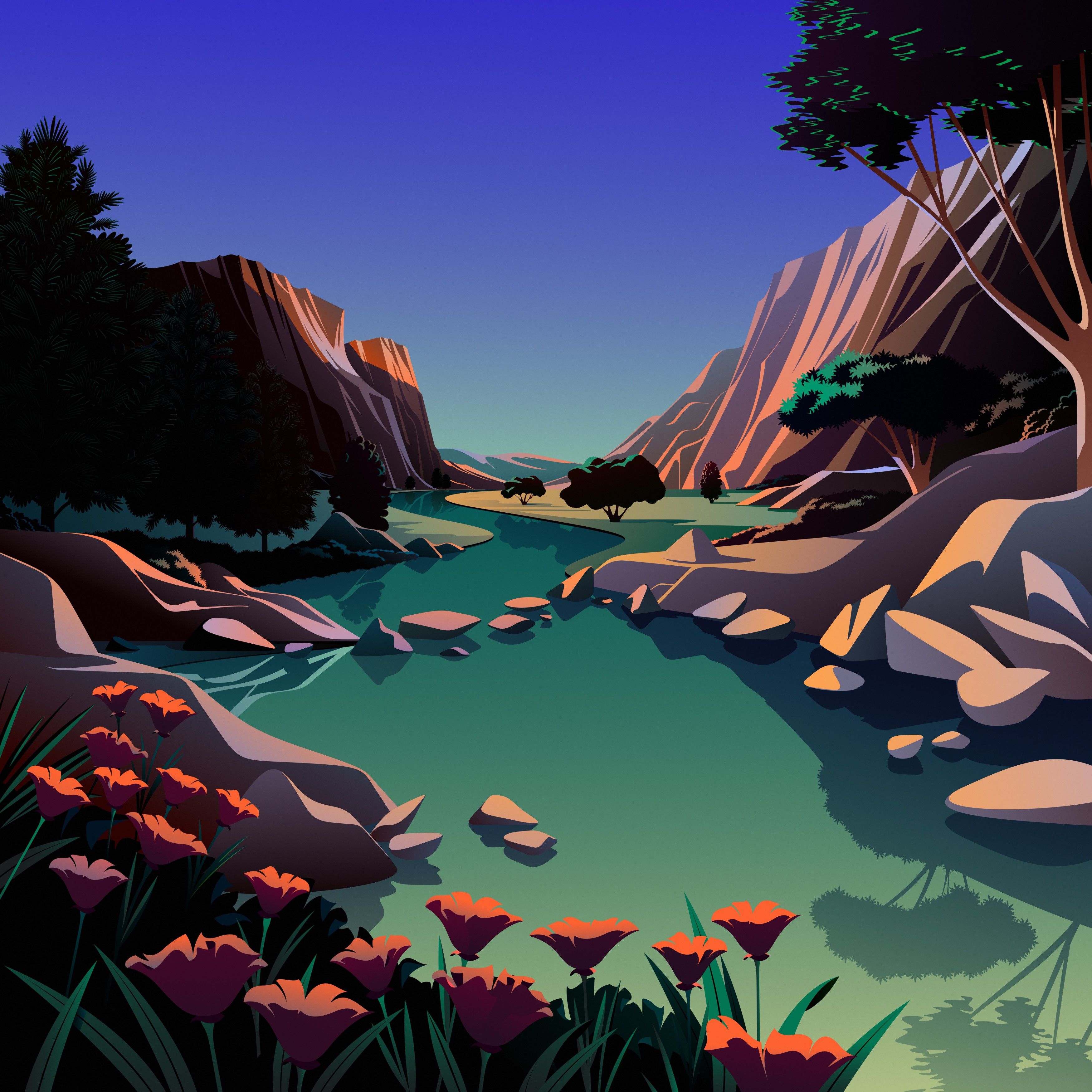 Serene Mountain River Valley - apple wallpaper for StockWalls