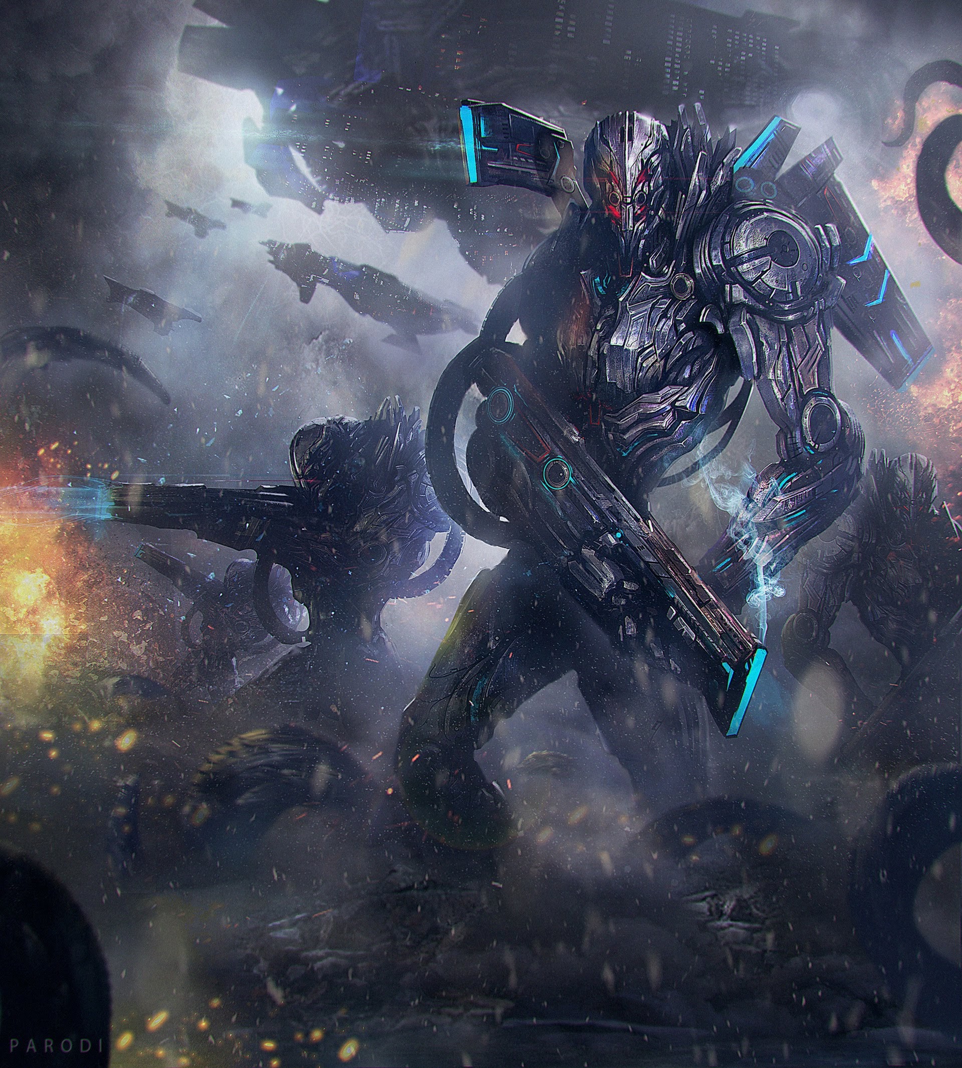Futuristic Alien Robot Soldiers - sci-fi wallpaper for Tablet