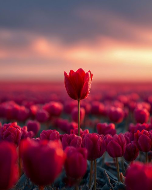 Single Red Tulip Sunset
