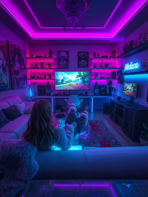 Cozy Neon Gaming Room