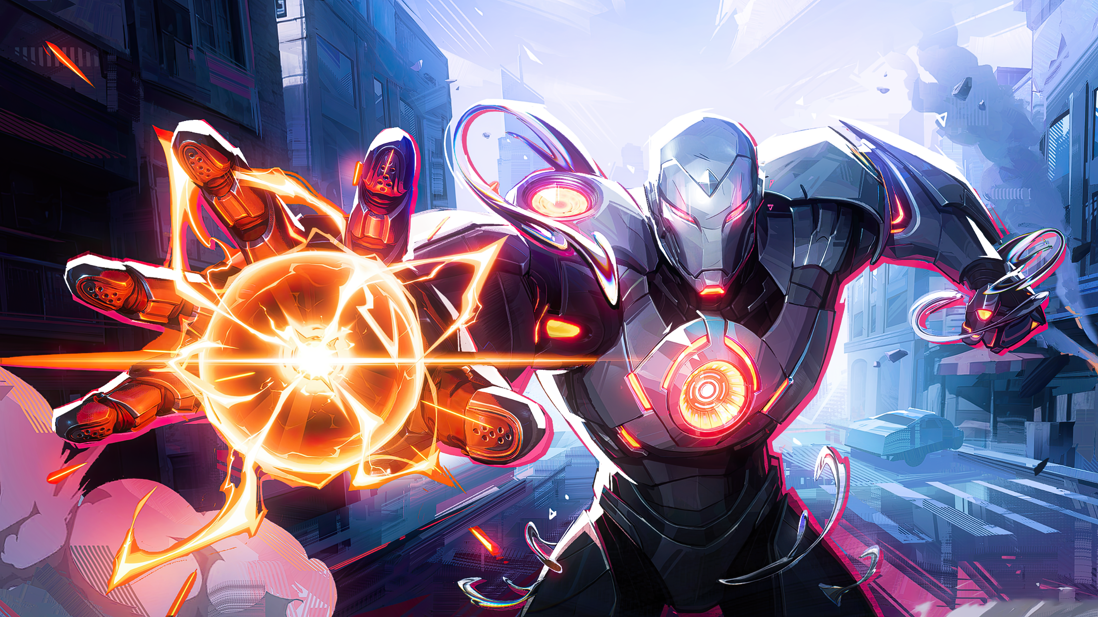 Cybernetic Hero Cityscape - digital art wallpaper for OpersCraft